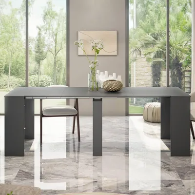 Produktbild von Konsolentisch Diluna, Ausziehbarer Esstisch, Tisch mit Mehrzweckverlängerungen, die auf bis zu 10 Sitzplätze erWeißert werden können, 51/237x90h78 cm, Anthrazit