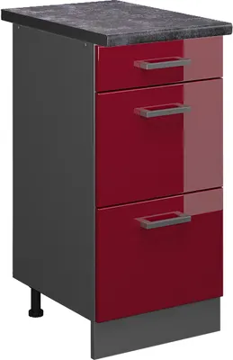 Immagine prodotto di Mobiletto base per cucina Vicco R-Line Rosso lucido 40 cm con cassetti, PL Antracite, Model 45696