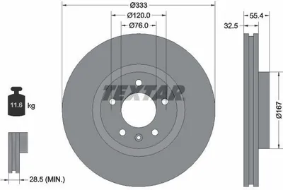 Produktbild von 2x TEXTAR Bremsscheibe 92121305 für VW Multivan V (7HM 7HN 7HF 7EF 7EM 7EN)