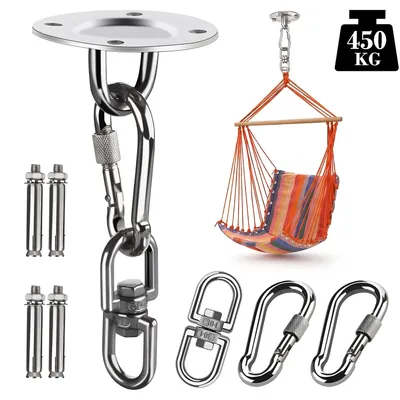 Produktbild von Deckenhaken für Hängesessel Schaukel 180° Drehen Edelstahl Schwingfeder Deckenhalterung für Hängematte Hängesessel Halterung bis 450 kg für Boxsack