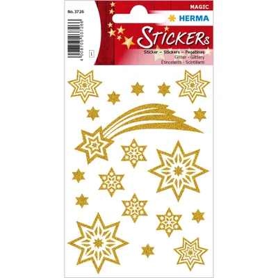 Produktbild von HERMA Vianočné samolepky MAGIC hviezdy + chvost, trblietavé