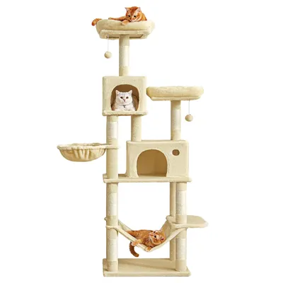 Produktbild von Feandrea XXL Kratzbaum, 199 cm, mehrstufig, mit Sisalstämmen, beige