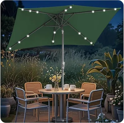 Imagen del producto de Sombrilla rectangular de 210x140 cm / 300 x 200 cm. Sombrilla para jardín, sombrilla para terraza, sombrilla rectangular con iluminación LED, sombrilla grande inclinable para balcón, terraza o jardín