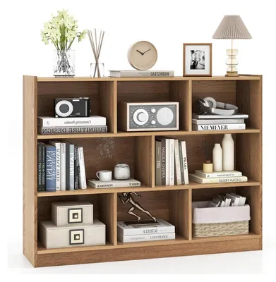 Produktbild von Bücherregal mit 8 Fächern, 3-stufiges Würfelregal, Standregal, Aufbewahrungsregal, 122 x 32 x 93 cm, Natur