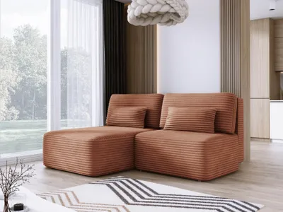 Zdjęcie produktu dla DomoHome sofa narożna TILIA 213x158x95cm wolnostojąca w kształcie litery L pudrowy róż Lewa strona 150x213cm Funkcja spania i pojemnik na pościel, Wygodna część dzienna w tkaninie TILIA, W zestawie 4 poduszki oparciowe