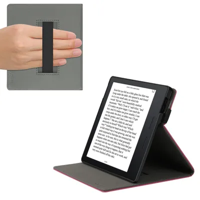 Produktbild von kwmobile Hülle kompatibel mit Amazon Kindle Oasis 10. Generation Hülle - Case mit Schlaufe und Ständer - Herz Brush Dunkelrot