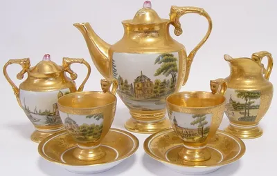 Produktbild von Casa Padrino Barock Kaffeeservice Gold / Mehrfarbig H. 19,5 cm - Edles Porzellan Geschirr