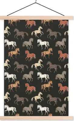Produktbild von MuchoWow® Textilposter Pferde - Braun - Weiß - Mädchen - Kinder - Mädchen 60x90 cm mit holzfarbenen Rahmen - Textil