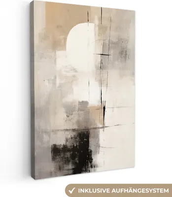 Produktbild von Wandbilder wohnzimmer 60x90 cm - Abstrakt und Modern - Beige - Schwarz - Weiß, Leinwand Bilder, Wanddeko, Gemälde