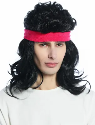 Produktbild von WIG ME UP Perücke Stirnband 80s 80er Vokuhila Action Star Proll schwarz CW-028A-P103