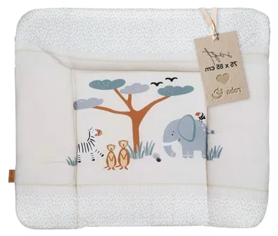Produktbild von Wickelauflage Savanna Friends - 85 x 75 cm - Wickelunterlage für Babys Polyurethanbeschichtet - Abwischbar & pflegeleicht - Elefant, Zebra, Erdmännchen & Co. - Beige
