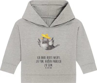 Produktbild von Mr. & Mrs. Panda Organic Baby Hoodie Rabe Sombrero 12. - 18. Monat - Heather Grey - Geschenk, Lustige Sprüche, Vögel, Elster, Kapuzenshirt, Vogel, glücklich sein