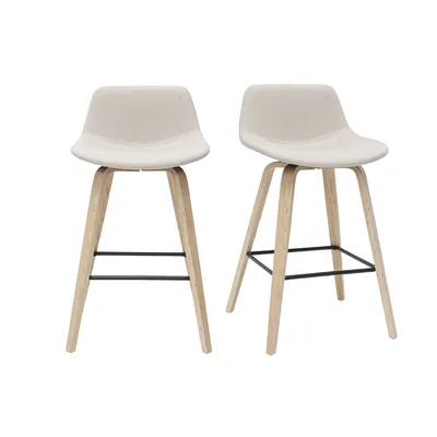 Produktbild von Miliboo - Barhocker skandinavisches Design beige und Holz H65 cm (2er-Set) NONIE