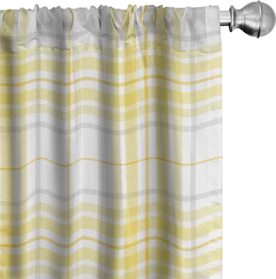 Produktbild von ABAKUHAUS Plaid Vorhänge, Gardinen, Klassische Retro-Stil Pastellton Wiederholung britischen Art-Muster, 2 Stück 75 x 175 cm, Mustard Pale Grau