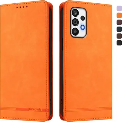 Produktbild von Hülle für Samsung Galaxy A73 5G, Retro Kunstleder Ständer Klapphülle mit Kartenfächer und Magnetische Orange
