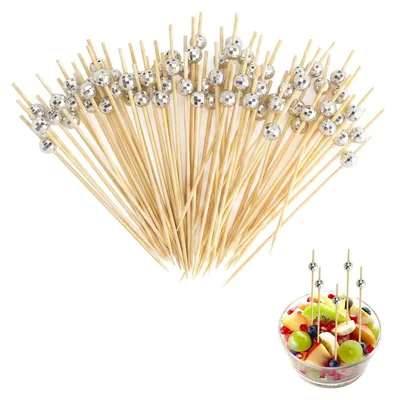Productafbeelding van Cocktailprikkers met Discokugel - Bamboe Fingerfood Spiesjes - 12 cm - 100 stuks