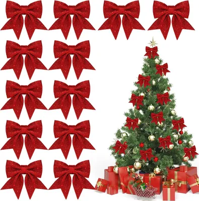 12 Glitzer-Leucht-Kerzenbaum-Schleifen, Weihnachtsbaum-Band, 12x15 cm