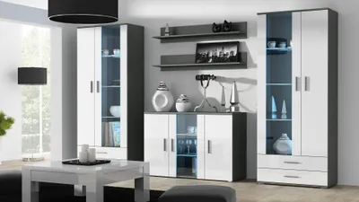 Zdjęcie produktu dla Komoda szara z białymi frontami na wysoki połysk 120 cm