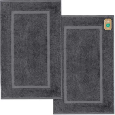 Produktbild von Lavea® 2er Set Badematte 50x80 cm – rutschfeste, Waschbare Badematten aus 100% Baumwolle, Frottierserie Elena – Für Badezimmer, Dusche - Anthrazit