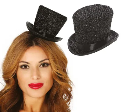 Immagine prodotto di Cappello di Capodanno Mini cappello a cilindro Nobile nero lucido per carnevale festa in maschera Glamour highlight Accessorio elegante Look vintage retrò Luccicante Nobile lucido Accessorio classico senza tempo per feste, Colore: Nero
