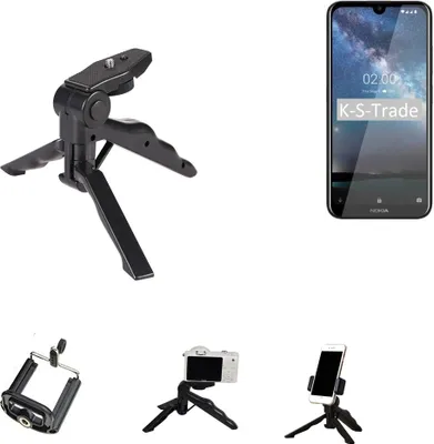 Produktbild von K-S-Trade Stativ Tisch-Ständer Dreibein Handy-Stativ Ständer kompatibel mit Nokia 2.2 (2019) Mini-Stativ Smartphone Tripod Handy-Stativ aus Plastik