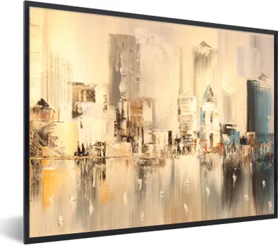 Produktbild von MuchoWow® Gerahmtes Poster Gemälde - Öl - Abstrakt - Skyline 80x60 cm - Poster mit Schwarzem Bilderrahmen Wandposter Rahmen Foto Bilder - Schwarzem - Mit Gestell