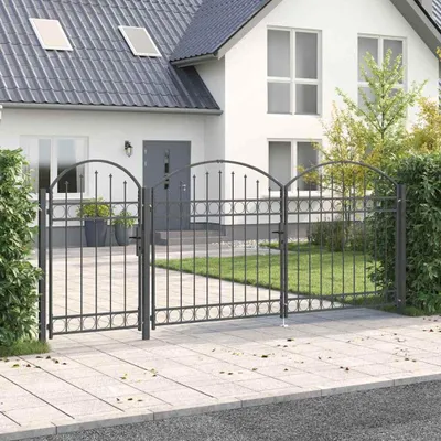 Obrázok produktu pre Záhradná brána s oblúkovým vrchom Assen Sivá 400 x 100 cm Oceľ