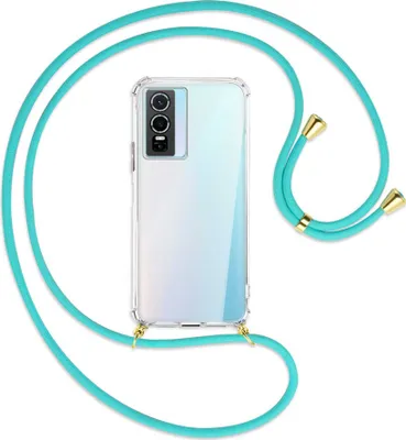 Produktbild von Handykette Backcover-Schutzhülle mit Band (Metall goldfarben) für vivo Y76 5G - türkis