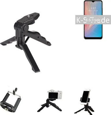 Produktbild von K-S-Trade Stativ Tisch-Ständer Dreibein Handy-Stativ Ständer kompatibel mit ZTE Axon 10 Pro 5G Mini-Stativ Smartphone Tripod Handy-Stativ aus