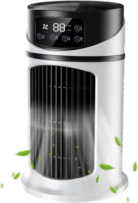 Zdjęcie produktu dla Przenośny klimatyzator – wentylator regulujący wilgotność z lampą LED | Przenośny chłodnik powietrza z lampą LED i 3 prędkościami, idealny do pokoju dziecięcego i biura