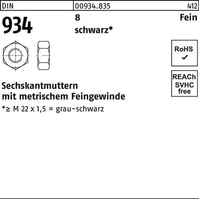 Produktbild von Reyher  Sechskantmuttern DIN 934 8 M 14x1,5 schwarz (100 Stück)