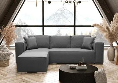 Produktbild von AX LIVING Grau Ecksofa mit Schlaffunktion Vinoria L-Form 255 cm Links