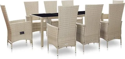 Produktbild von 9-tlg. Garten-Essgruppe mit Auflagen Poly Rattan Beige