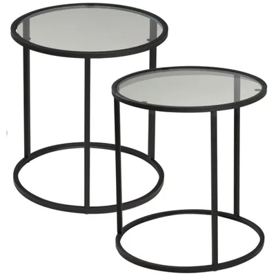 Image de Table d'appoint, lot de 2, métal/verre noir