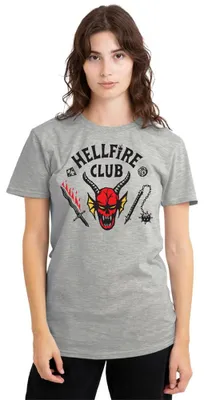 Obrázok produktu pre Tričko pre dámy "Stranger Things", motív "Hellfire Club", farba: športová sivá