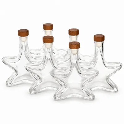 Produktbild von 6x Stern Likörflaschen 200ml - leere Flaschen zum befüllen Weihnachten kleine Glasflaschen Stern Flasche Likör Sternform