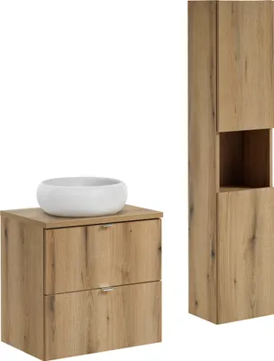 Produktbild von Modernes Badezimmer-Set 60 Cm Eiche Mit Waschbecken Und Sockel