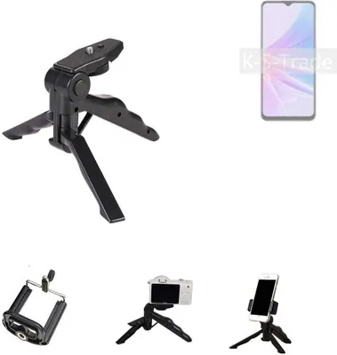 Produktbild von K-S-Trade Stativ Tisch-Ständer Dreibein Handy-Stativ Ständer kompatibel mit Oppo A78 5G Mini-Stativ Smartphone Tripod Handy-Stativ aus Plastik