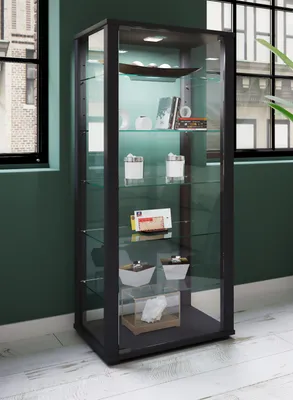 Produktbild von VCM Glasvitrine stehend | Vitrine Glas mit ESG-Sicherheitsglas | Maße ca. H. 115 x B. 50 x T. 38 cm | Standvitrine Glas | Modern und platzsparend | Glas Vitrinenschrank – Kavisa L