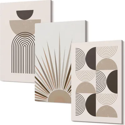 Produktbild von Wandbild – Leinwandbild – Leinwandbilder – Polycanvas – Kunstdruck – Modern – Panorama – Mehrteilig – 3-Teilig Set – Hochwertig – Lichtecht – Geruchslos – 40x60 Cm Je Element - Abstrakte Formen in Beige- und Brauntönen