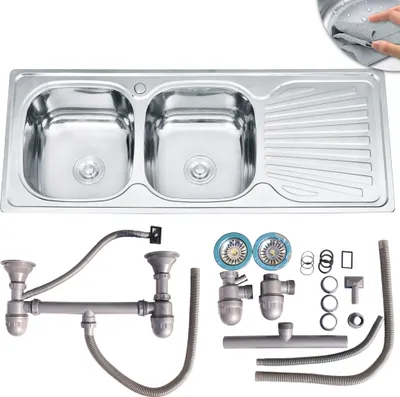 Produktbild von 120cm Edelstahl Doppel Einbauspüle Edelstahlspüle Küchenspüle 2 Becken