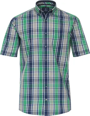 Produktbild von REDMOND Casual Herren Freizeithemd Kurzarm Button-Down-Kragen Comfort Fit Baumwolle Grün kariert M