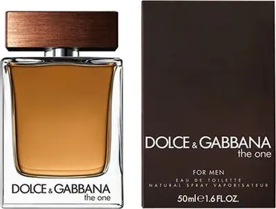 A bottle of Dolce & Gabbana The One for Men Eau de Toilette and its packaging are shown against a white background.