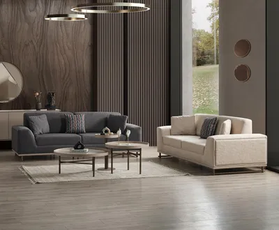 Immagine prodotto di Set salotto di design grigio-beige 2 divani tavolini da caffè
