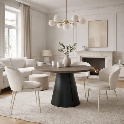 Produktbild von Runder Ausziehbarer Tisch für Esszimmer, CORTIC BIS, Loft-Stil, Skandinavische, Durchmesser: 120/196 cm, Farbe: Franklin/Schwarz