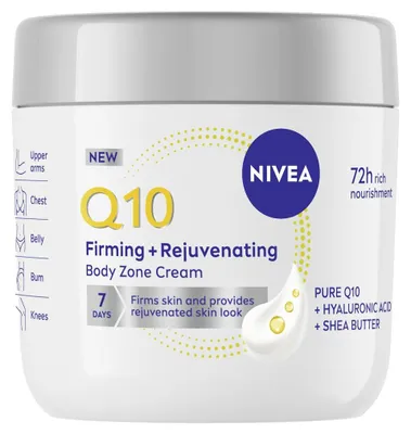 Produktbild von NIVEA Q10 Straffende + Verjüngende Body Creme 400 ml, Creme, Frauen, Anti-Falten, Kräftigend, Verjüngend, Glättend, Jeder Hauttyp, 400 ml, Topf