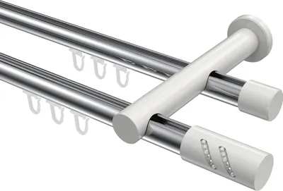 Produktbild von Interdeco Innenlaufstange / Gardinenstange mit Innenlauf Chrom / Weiß, Typ Platon Zoena (Glitzerzylinder), 20 mm Ø 2-läufig, 280 cm