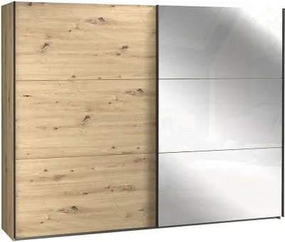 Produktbild von Furniture24 Schwebetürenschrank Trondheim TDHS1211 Kleiderschrank mit Spiegel Schlafzimmer Artisan Eiche 3 Kleiderstangen, 270 cm breit