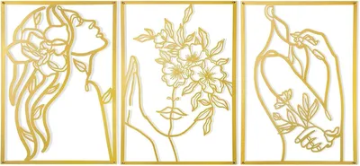 Produktbild von Metall Wandkunst 3D, 28x38 cm, Gold, Blumen Motiv für Wohnzimmer