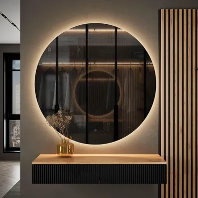 Produktbild von Planetmöbel AMYRA Konsolentisch 100 cm in Gold Eiche / Schwarz mit LED Spiegel NOVA 100 cm